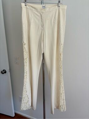 Cache Cream Lace-Panel Flare Pants